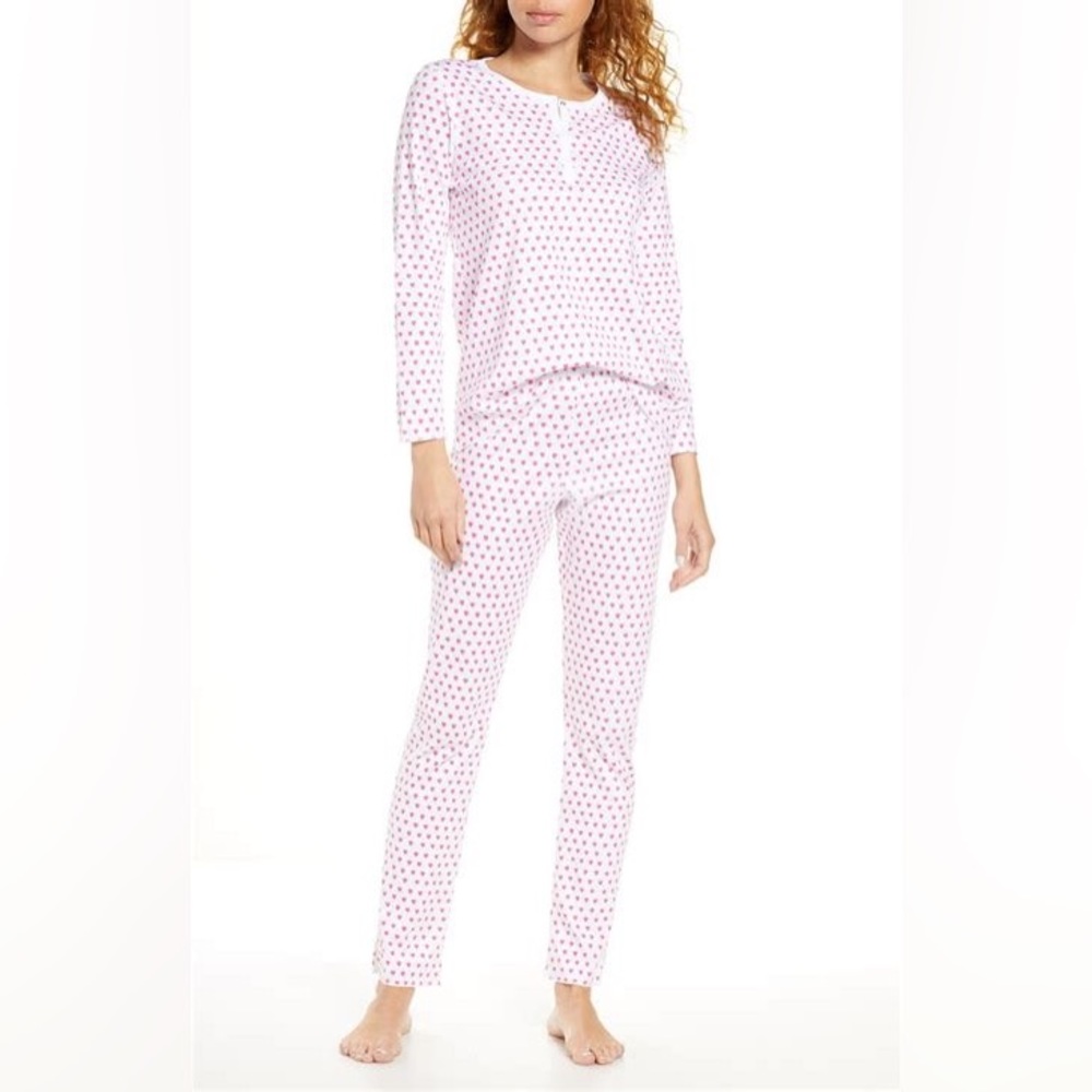 Roller Rabbit Preppy Pink Hearts m Cotton Pants and Henley Pajamas Set XS